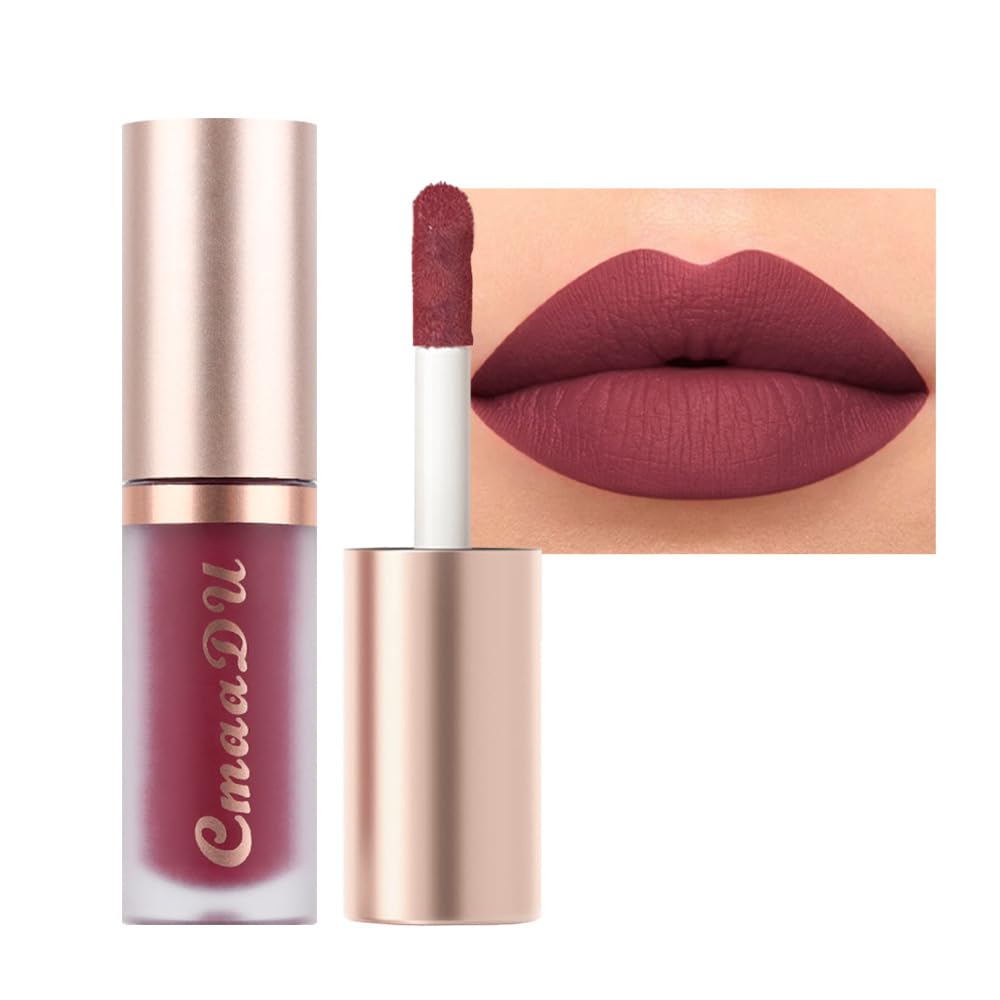 Dark Purple Red Metallic Glitter Lip Liner & Lipstick Combo - Long Lasting Waterproof Liquid Lipstick Set for Women | Iridescent Shine, Non-Stick Cup