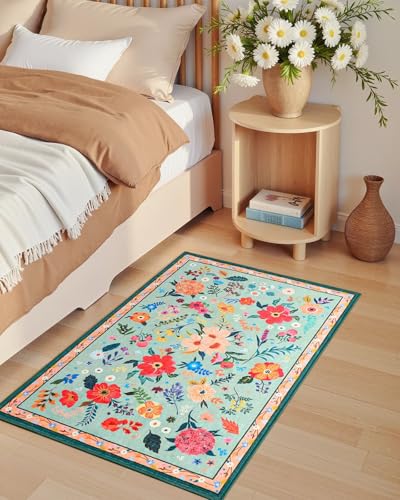 Macgace 2x3 Floral Rug - Washable Non-Slip Entryway Carpet for Girls Bedroom