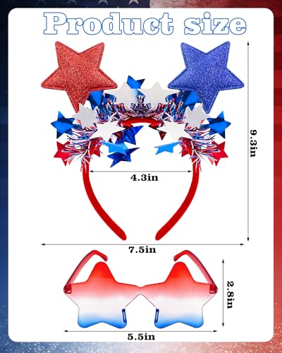 BleSky 2PCS Patriotic Red White and Blue Headbands for 4th of July