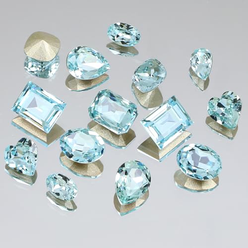 DONGZHOU 72pcs Mix Shape Aquamarine Glass Nail Rhinestones for DIY Nail Art & Crafts