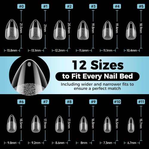 Luckyfairy Short Almond Nail Tips A-ShortAlmond 360PCS Soft Gel False Nails