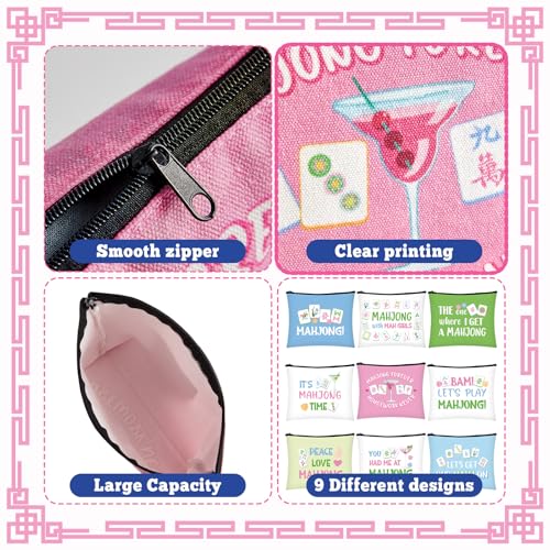 Pastel Mahjong Cosmetic Bags - 9-Piece Makeup Bag Set for Travel