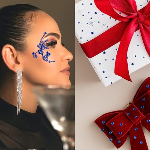 BYNYTO Dark Blue Face Gems 975pcs Self-Adhesive Rhinestones & Pearls for Makeup & DIY Crafts