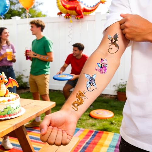 Dragon Temporary Tattoos for Parties - 144 Pieces, 20 Sheets, Kids & Adults