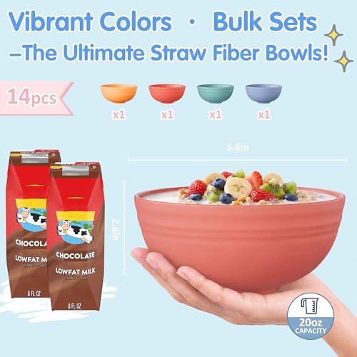 Quatish 14 PCS Lightweight Wheat Straw Cereal Bowls Set