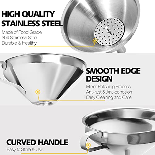 Anaeat Stainless Steel Kitchen Funnel with Strainer Filter - 4.1 inch