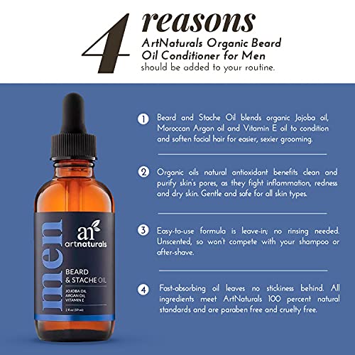 ArtNaturals Unscented Beard Oil - Organic, Moisturizing & Grower 2 fl oz