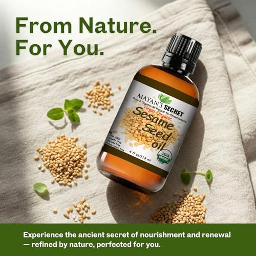 Organic Sesame Oil Cold Pressed for Skin, Hair & Body – 4 fl oz (Amber Bottle)