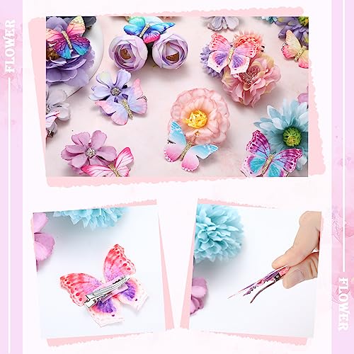 Bencailor 30 Pcs Flower & Butterfly Hair Clips for Women - Blue & Purple