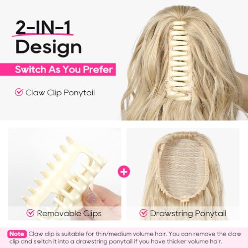 REECHO Platinum Blonde Ponytail Extension 24 Inch Long Curly Clip-In Hairpiece for Women