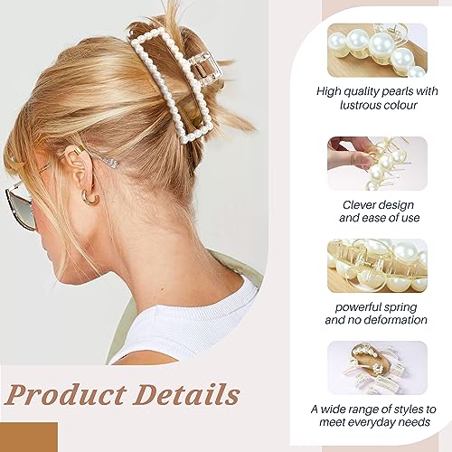 Pearl Hair Clips Set for Women - 8pcs Claw Barrettes for Thick & Thin Hair
