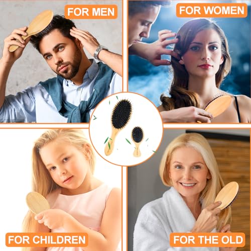 Boar & Nylon Bristle Hair Brush Set for All Hair Types - Detangles & Smoothes