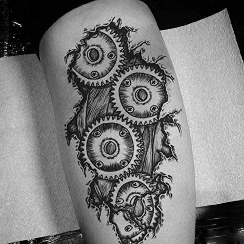 Biomechanical Robot Temporary Tattoos - Waterproof 3D Gear Designs for Sci-Fi & Edgy Style