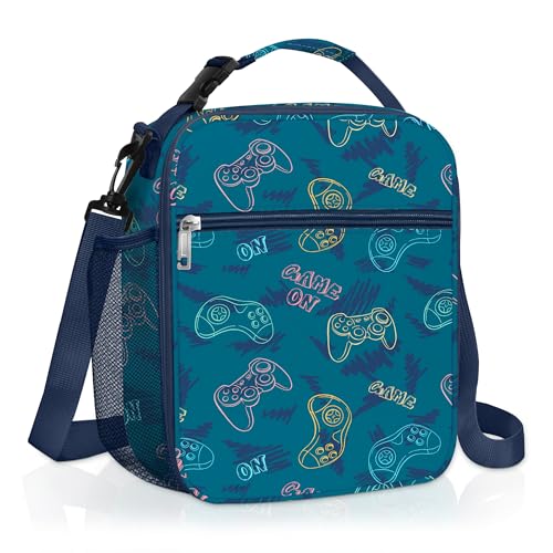 Clastyle Gamer Lunch Bag | Insulated Blue Gamepad Lunch Box for Kids