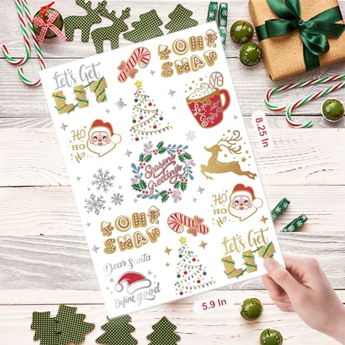 Christmas Temporary Tattoos with Glitter & Metallic Designs - 30 Styles for Kids & Parties