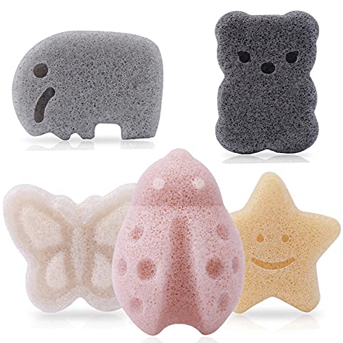 Set of 5 Konjac Baby Bath Sponges for Infants & Toddlers - Safe Plant-Based Shapes