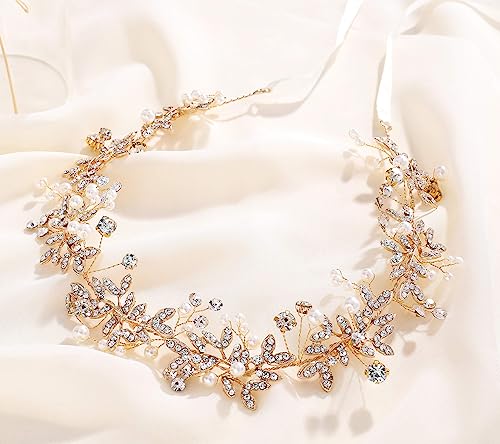 Gold Bridal Headpiece - Handmade Wedding Hair Vine with Crystals
