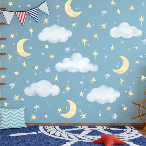 Cloud and Moon Wall Decals for Nursery | Peel and Stick Sky Decor