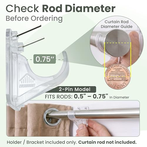 Heavy Duty Curtain Rod Holders with Pin Guide - 8 Pack for 0.75" Rods