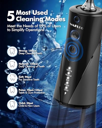 WAFLOO Cordless Water Flosser, 5 Modes Portable Dental Oral Irrigator, 300ml