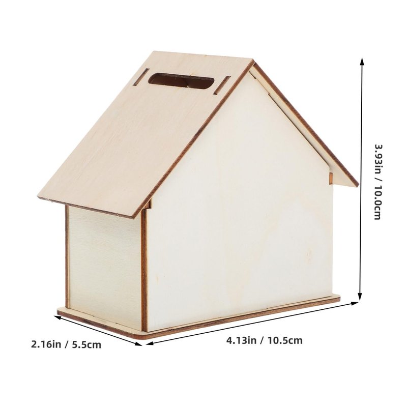 Angoily 15-Piece DIY Wooden House Piggy Bank Set Unfinished Wood Coin Bank for Kids Craft Painting Savings Container 4.13X6.49X3.93In