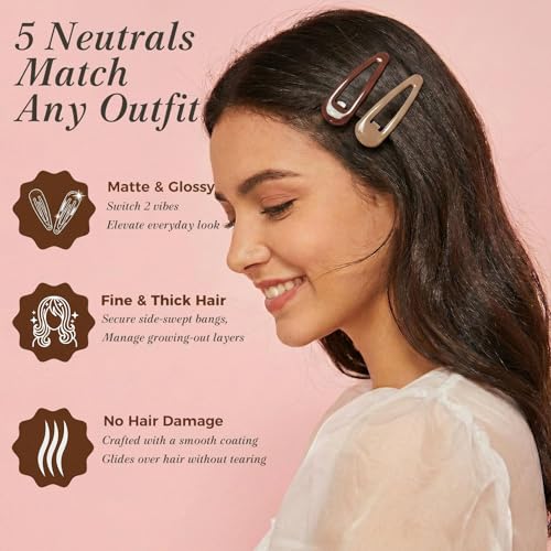 50 Pack 2 Inch Snap Hair Clips for Women - Glossy & Matte Neutrals