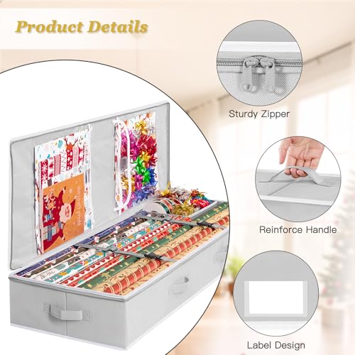 Underbed Gift Wrap Organizer for 24 Rolls - Durable Storage Container with Pockets