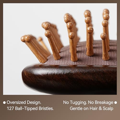 Creative Art Wooden Paddle Hair Brush with Scalp Massage Cushion