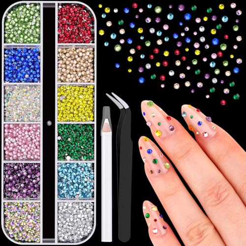 Mini Colorful Glass Nail Rhinestones - 4200Pcs Small Gems for Nails & Crafts - BELLEBOOST