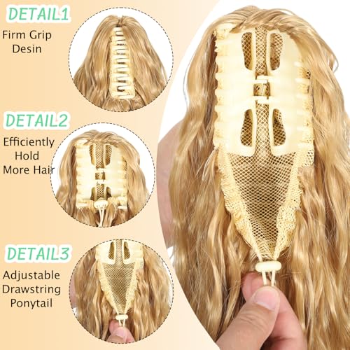 Long Wavy Ponytail Extension with Claw Clip - Honey Blonde 26 Inch Hairpiece