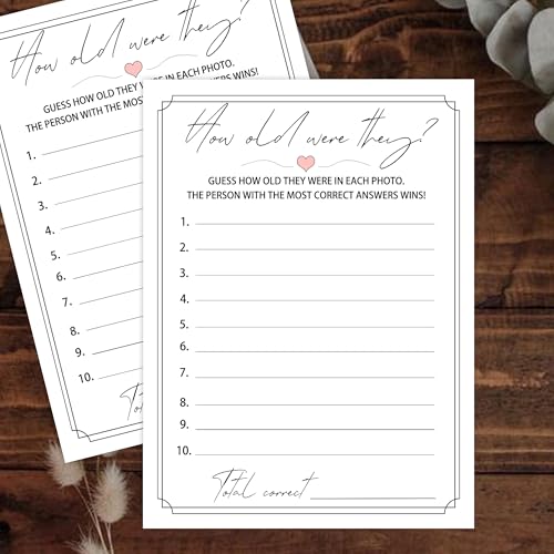 50 Pcs Age Photo Game Cards for Bridal & Baby Showers - 4x6