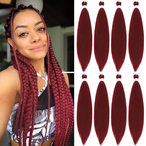 Riseety 20-Inch Pre-Stretched Braiding Hair - 8 Packs Burgundy Yaki Synthetic