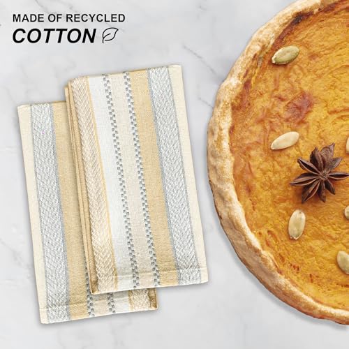 Beige Salsa Stripe Cloth Napkins, Set of 6 - Recycled Cotton, 18x18 in