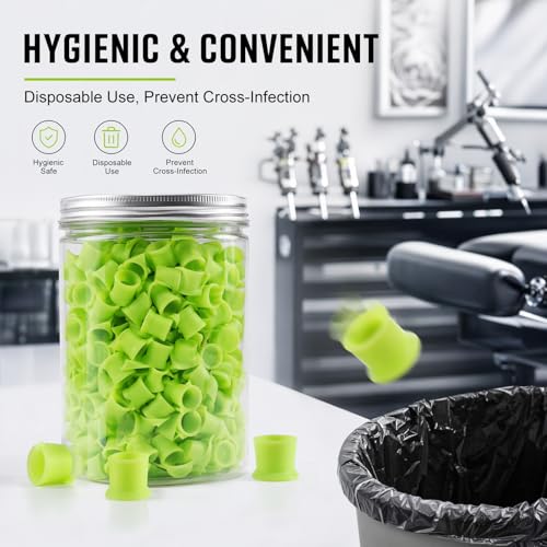 TNBUENO Green Disposable Silicone Tattoo Ink Cups 300-Pack for Permanent Makeup