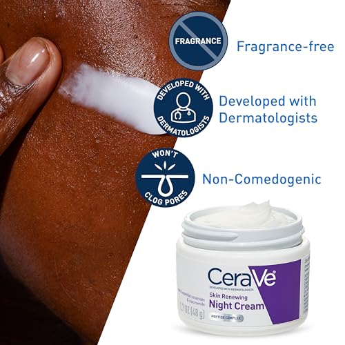 CeraVe Skin Renewing Night Cream, Peptide Complex, Hyaluronic Acid & Ceramide Moisturizer for Face, 1.7 Ounce