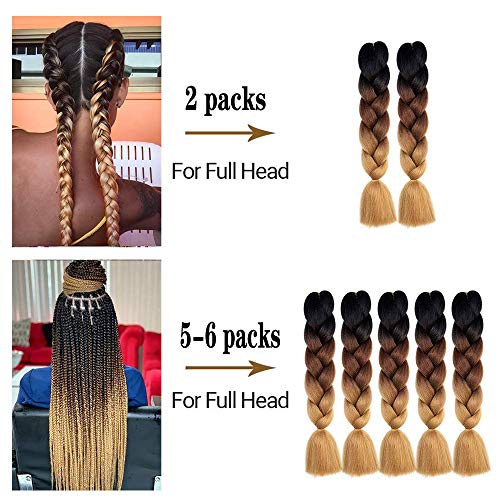 SHUOHAN 24 Inch Jumbo Braiding Hair Extensions - Black to Purple to Rose (6 Pack)