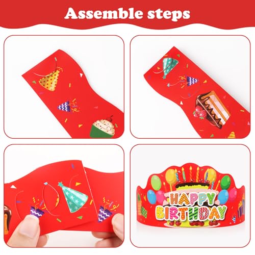 48 Pcs Happy Birthday Crowns - Paper Party Hats for Kids & Adults