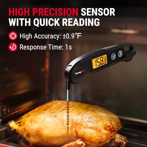TempPro Instant Read Meat Thermometer - 1 Sec Digital Kitchen Thermometer with Backlight, Waterproof & Calibration