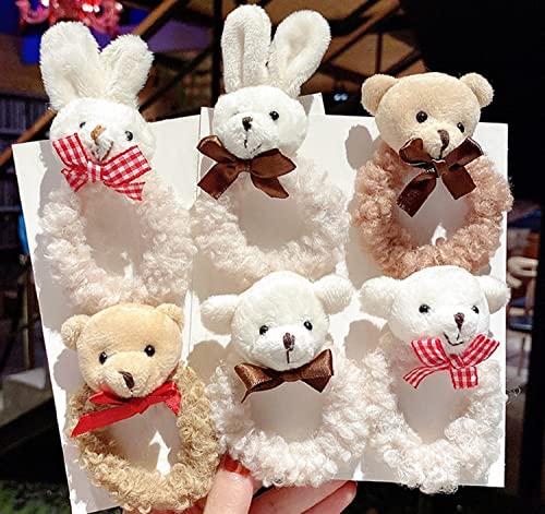 GK-O 6 PCS Womens Scrunchies Cute Rabbit Bear Hair Tie Kawaii Plush