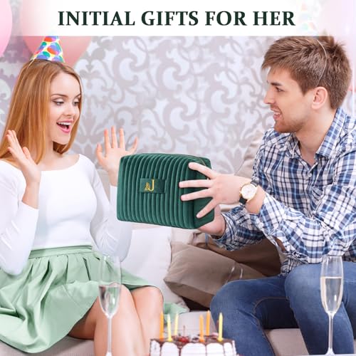 COSHAYSOO Personalized Forest Green Makeup Bag with Initial M