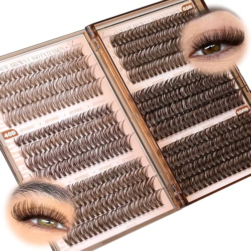JIMIRE Brown Lash Clusters - 476Pcs Wispy D-Curl DIY Eyelash Extensions