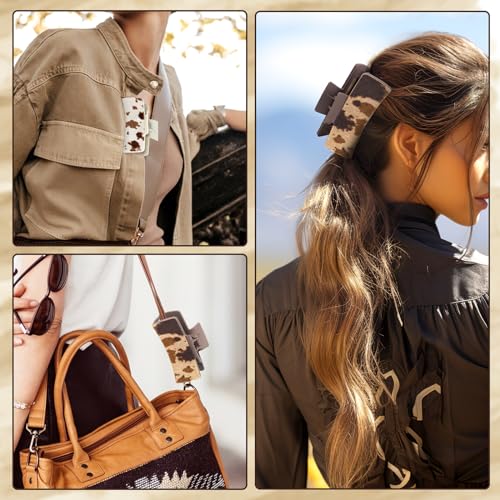 Yussti Faux Cowhide Hair Clips for Women - 4 Inch Claw Clips