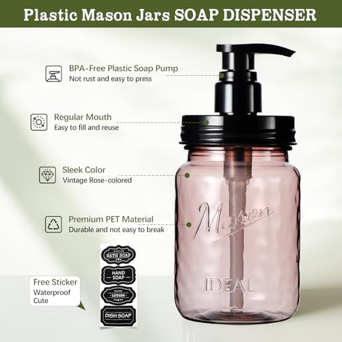 Amolliar 16 Oz Vintage Rose Soap Dispenser with Pump - 2 Pack