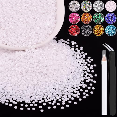 BELLEBOOST 3mm Resin Rhinestones White 5000Pcs with Pickup Pen & Tweezers A05