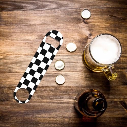 Stainless Steel Checkered Bottle Opener Keychain for Home & Bar