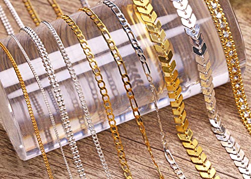 Metallic Nail Art Chains 10 Strips for Nails & Crafts - Gold & Silver Glitter Beads
