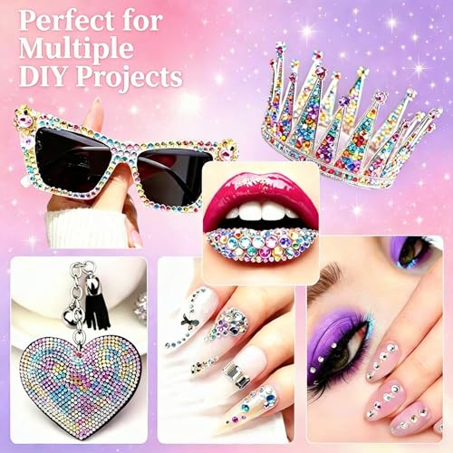 Duyige 40-Compartment Rhinestones Kit for Tumblers & Crafts, 40,000pcs 3mm Flat Back Bling Gems with Glue