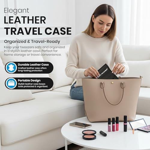 CHECO THE BARBER 4-Piece Stainless Steel Eyebrow Tweezer Set with Leather Case