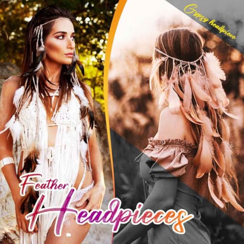 GORTIN Boho Feather Headband for Women - Hippie Indian Costume Hair Accessory
