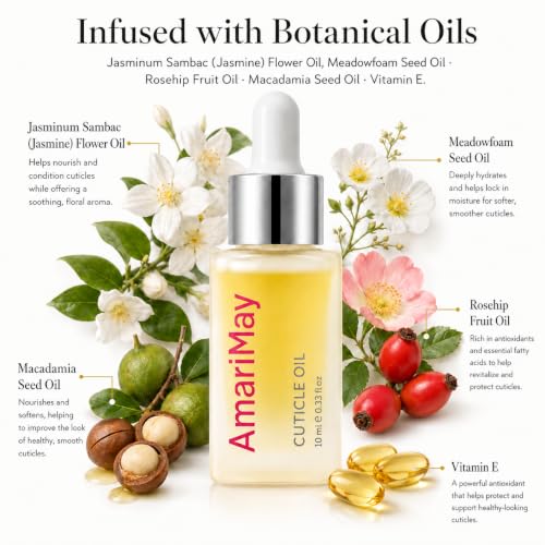 AmariMay 2-Pack Cuticle Oil with Jasmine & Vitamin E - Moisturizing Nail & Cuticle Care